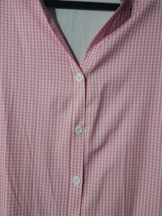 Women Pink Gingham Button-Front Tiered Dress - Picture 2 of 7